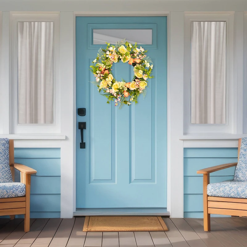 26" Daisy Peony & Roses Artificial Floral Spring Wreath