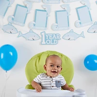 Kate Aspen® Shark Party 1st Birthday Milestone Photo Banner & Cake Topper Set