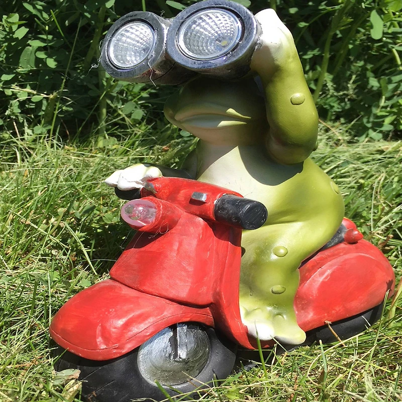 Santa's Workshop 9" Solar Scooter Frog Statue