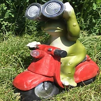 Santa's Workshop 9" Solar Scooter Frog Statue