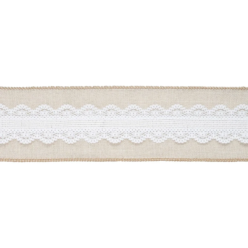 2.5" x 2yd. Faux Linen & Lace Wired Ribbon by Celebrate It™