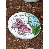 Pink Butterfly Garden Stepping Stone, 9.75" x 9.75" x 0.75"