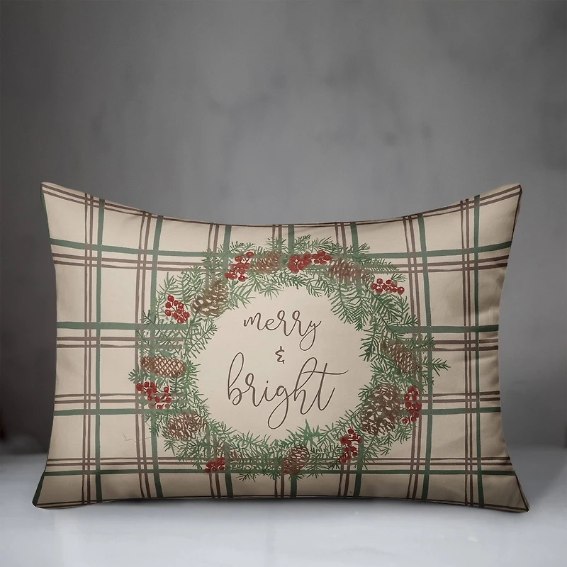 Merry & Bright Plaid Rectangle Throw Pillow