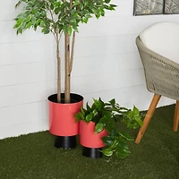 Red & Black Metal Modern Planter Set