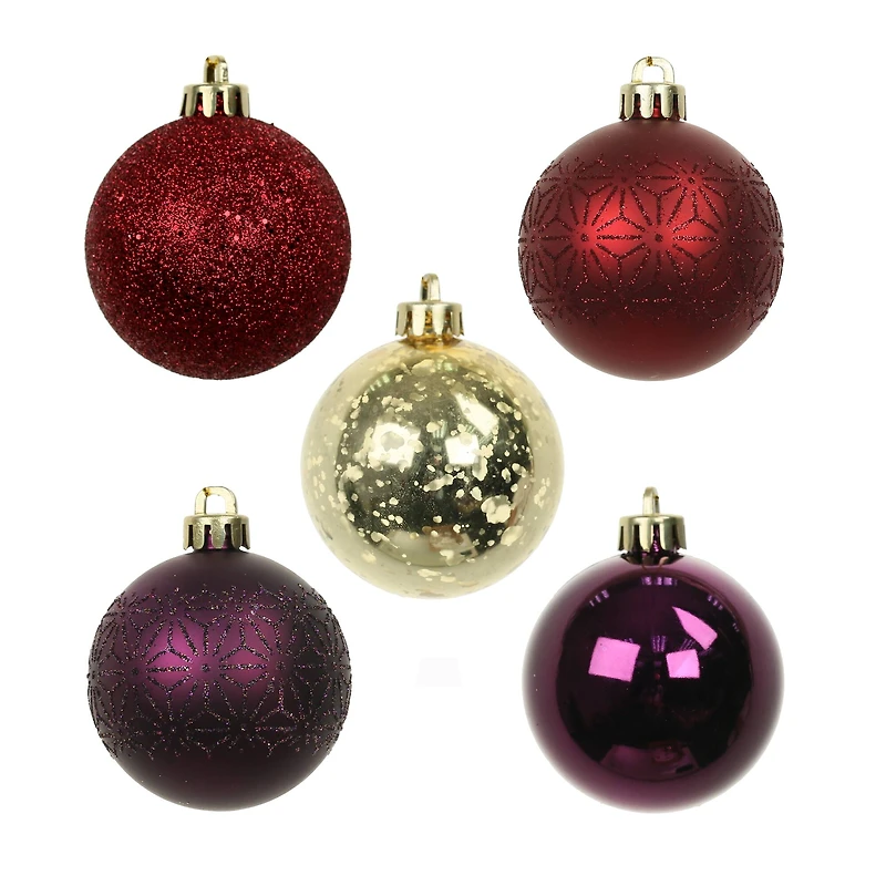 5 Pack 2.2" Burgundy, Red & Gold Shatterproof Ball Ornaments by Ashland®
