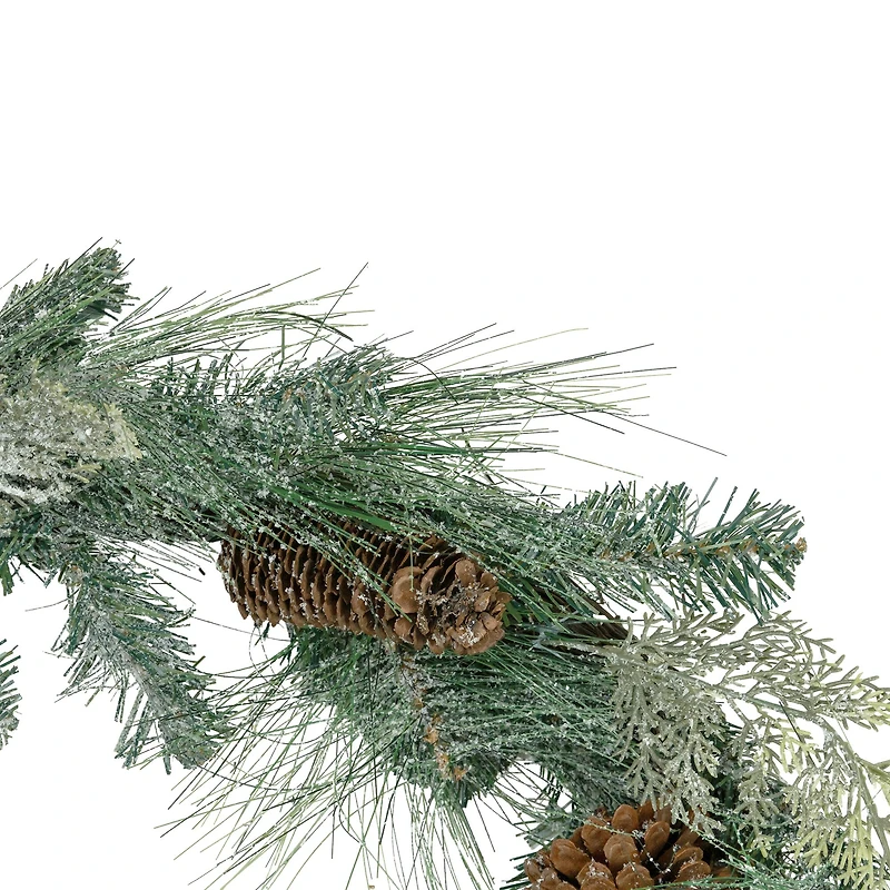 Artificial Mixed Pine with Pine Cones & Gold Glitter Garland, Unlit