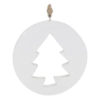 White Wood Pine Tree Cut-Out Ornaments Set
