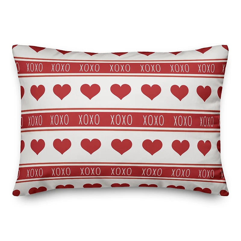 XOXO & Heart Stripes Throw Pillow