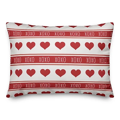 XOXO & Heart Stripes Throw Pillow