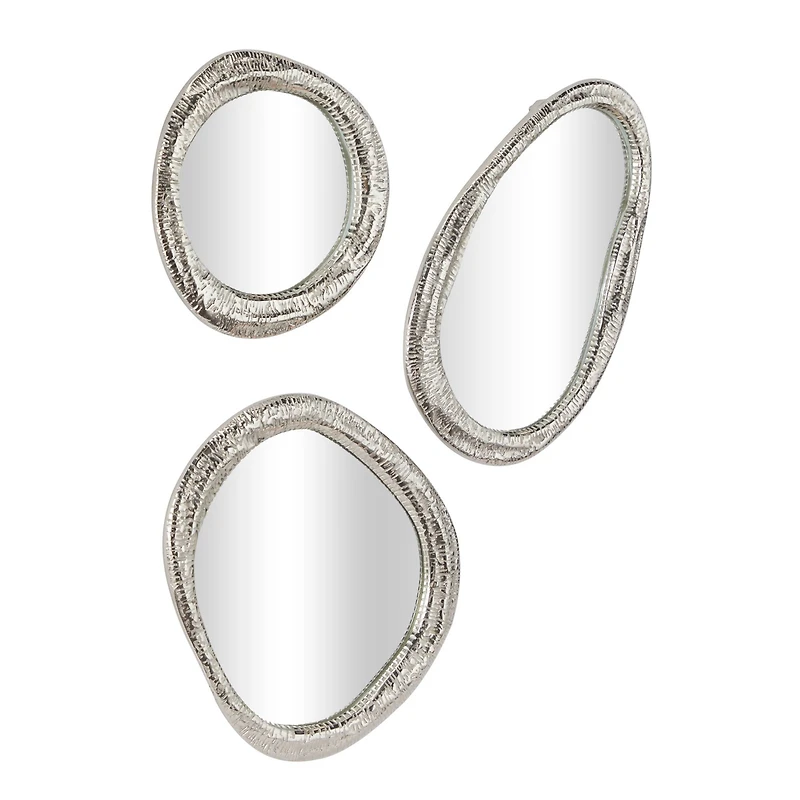 Silver Aluminum Abstract Wall Mirror Set of 3 23", 20", 15"