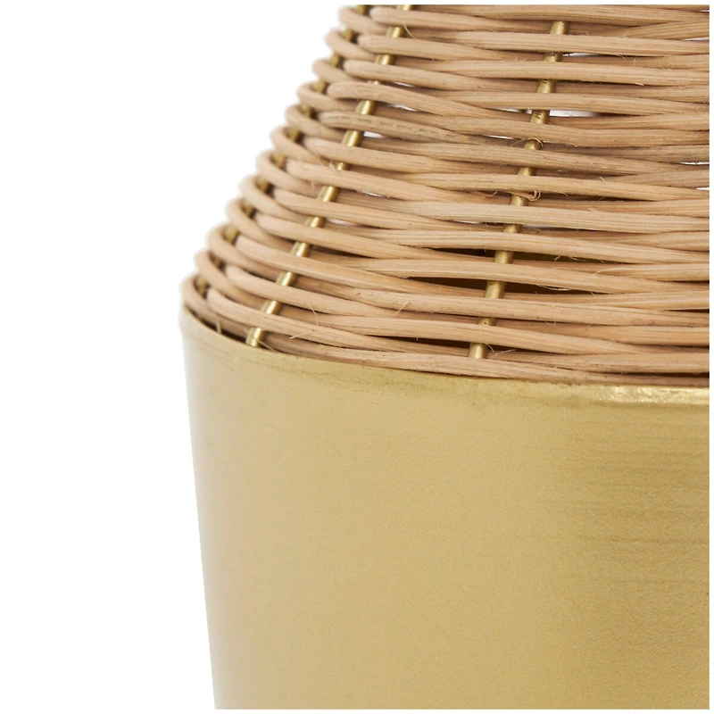 15" Brown & Gold Rattan Handmade Woven Vase