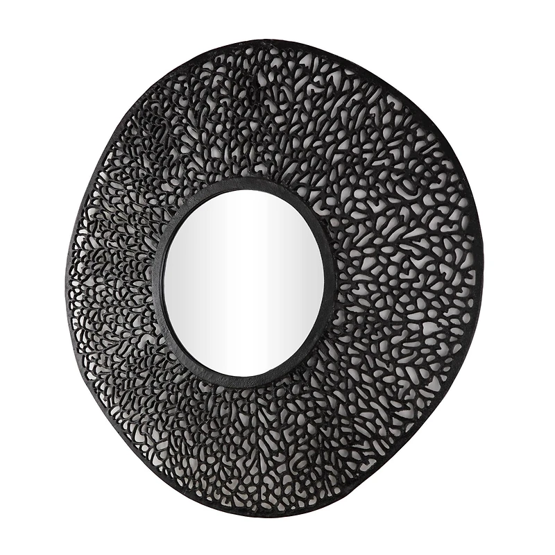 45" Black Abstract Aluminum Wall Mirror with Open Lattice Frame