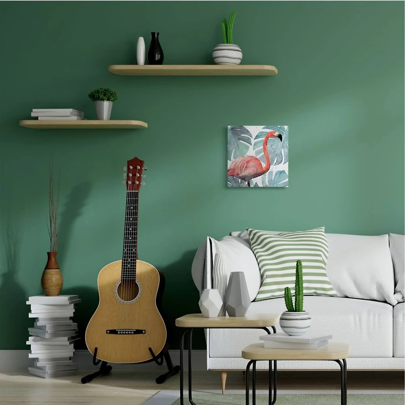 Stupell Industries Flamingo Detail over Tropical Monstera Greenery Canvas Wall Art