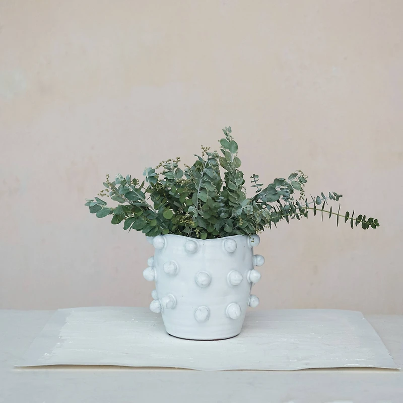 Hello Honey® 8.25" White Handmade Hobnail Terra Cotta Planter