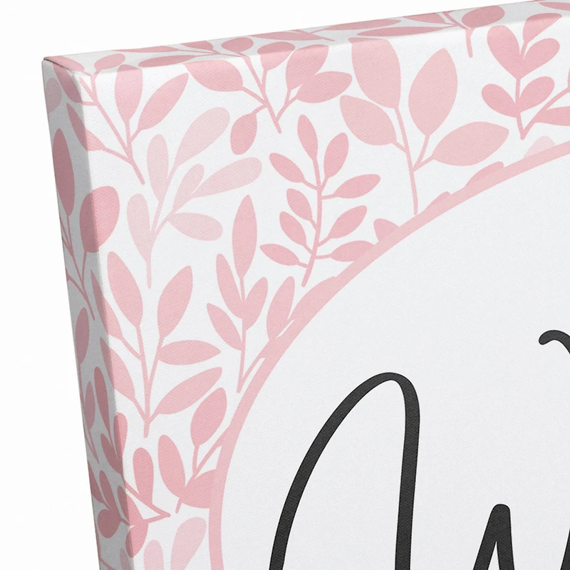 Welcome Pink Leaves Canvas Wall Art