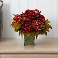 17" Peony & Hydrangea Arrangement in Ceramic Pot