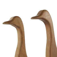 Brown Abstract Minimalistic Wood Goose Sculpture Set