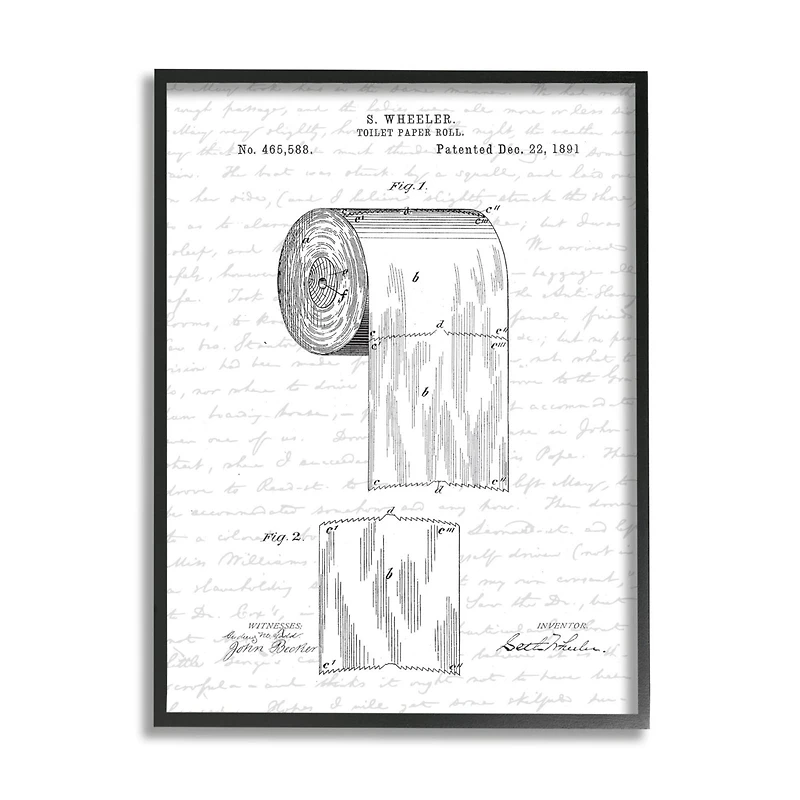 Stupell Industries Toilet Paper Roll Patent Black And White Bathroom Design Framed Wall Art