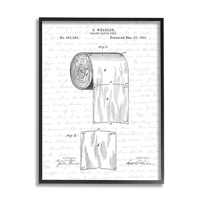 Stupell Industries Toilet Paper Roll Patent Black And White Bathroom Design Framed Wall Art