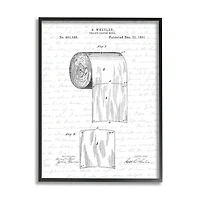 Stupell Industries Toilet Paper Roll Patent Black And White Bathroom Design Framed Wall Art