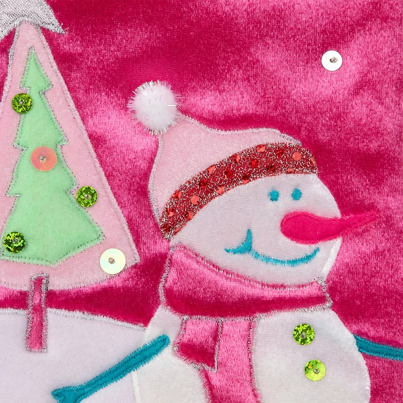 20.5" Embroidered Ice Skating Snowman & Christmas Tree Stocking