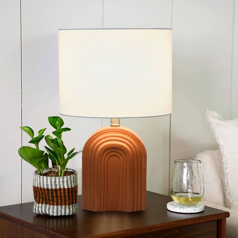 Hello Honey® 19" Carved Arch Stoneware Table Lamp with Linen Drum Shade