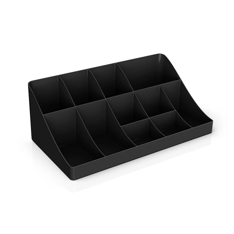 Mind Reader Black 15-Compartment Cup and Lid Organizer and Breakroom and Coffee Condiment Organizer