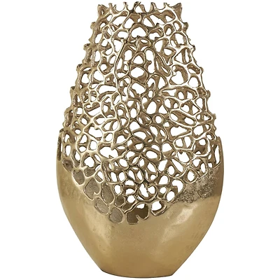 20.75" Gold Aluminum Rounded Vase with Freeform Open Lattice Work