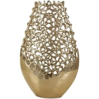 20.75" Gold Aluminum Rounded Vase with Freeform Open Lattice Work