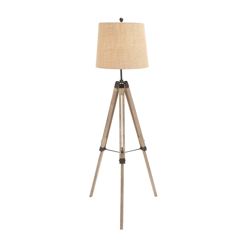 Brown Wood Industrial Floor Lamp, 61" x 25" x 25"