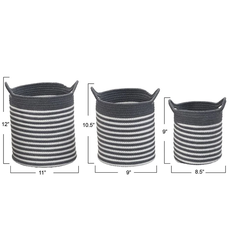 Household Essentials Gray & White Striped Cotton Basket Set