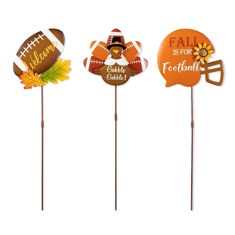 Glitzhome® 24" Thanksgiving Metal Football & Turkey Yard Stakes Set