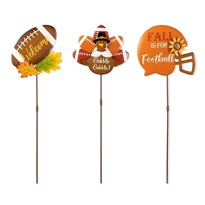Glitzhome® 24" Thanksgiving Metal Football & Turkey Yard Stakes Set