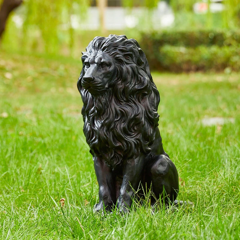 Glitzhome® 21" Black Sitting Lion Garden Statue