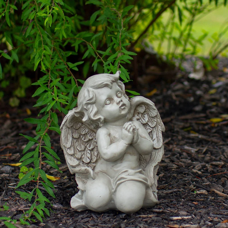 6" Weathered Praying Cherub Outdoor Garden Statue