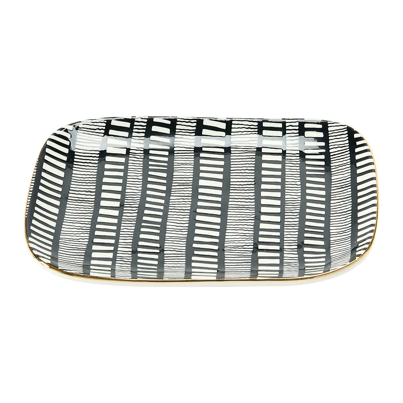 Hello Honey® 7.5" Black, White & Gold Edge Geo Print Stoneware Plate , 3ct.