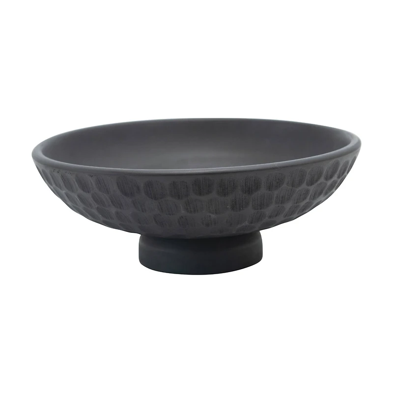 Hello Honey® 12" Black Modern Wood Footed Serving Bowl with Carved Circles
