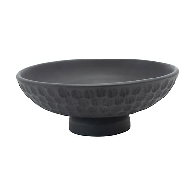 Hello Honey® 12" Black Modern Wood Footed Serving Bowl with Carved Circles