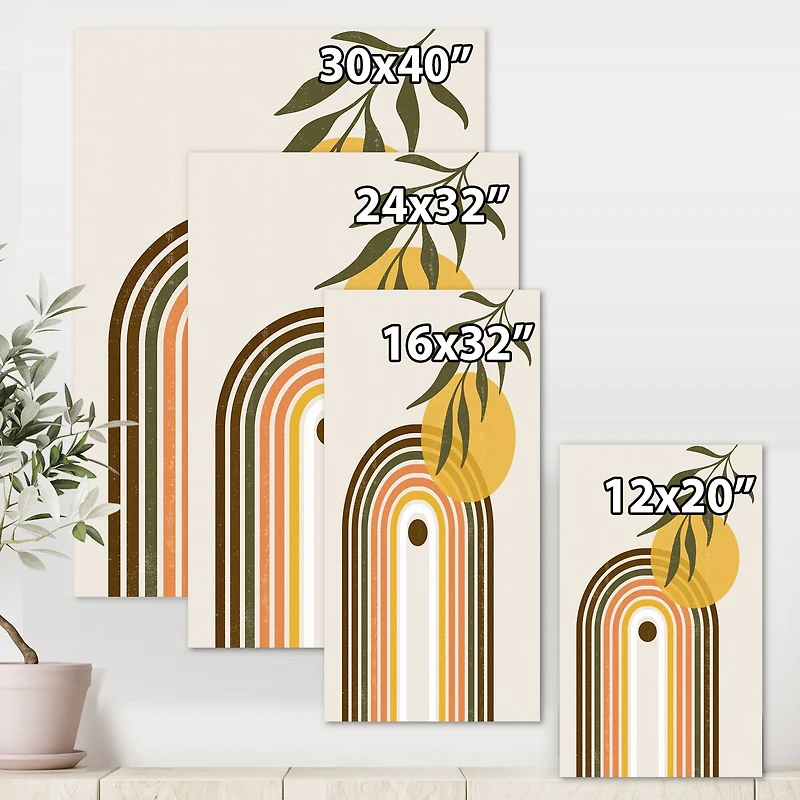 Designart - Abstract Yellow Sun With Retro Rainbow