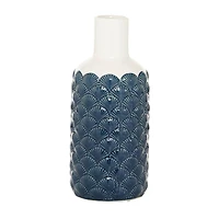 Blue Ceramic Coastal Vase, 13" x 6" x 6"