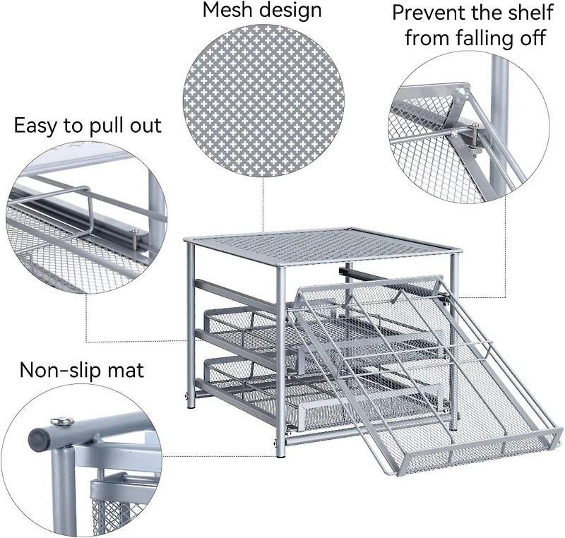NEX™ 3-Tier -Bottle Metal Spice Rack with Drawer Organizer