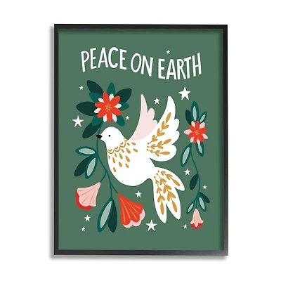 Stupell Industries Peace On Earth Floral Dove Blossoms Framed Giclee Art