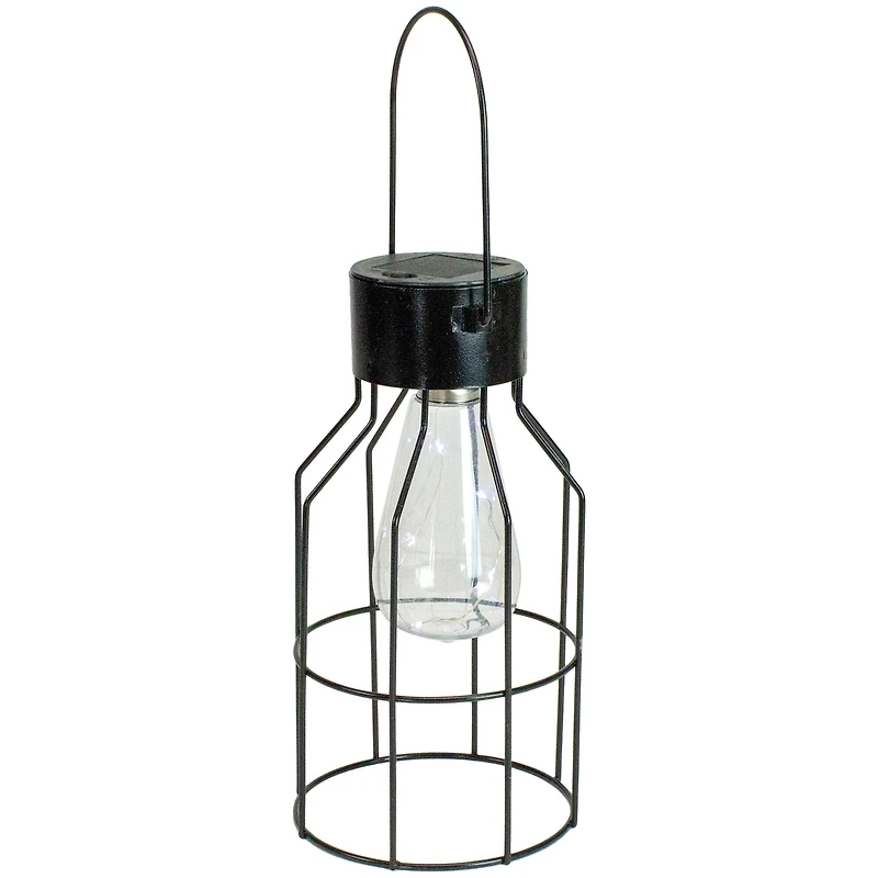 9.5" Black Outdoor Hanging Geometric Solar Lantern with Handle