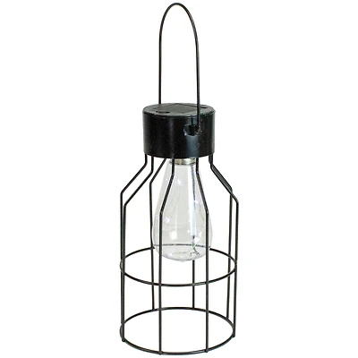9.5" Black Outdoor Hanging Geometric Solar Lantern with Handle
