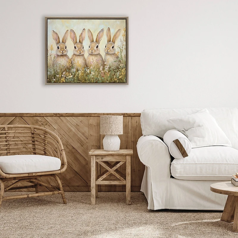Stupell Industries Four Bunnies in Flowers Floating Frame Wall Art