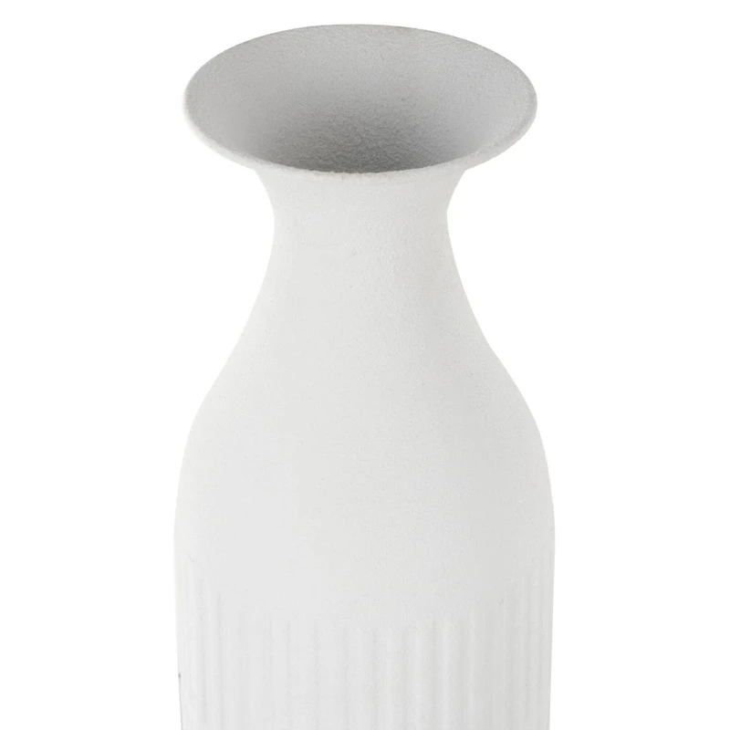 White Ribbed Floor Metal Vase Set