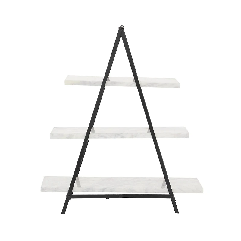 23" White Marble & Iron Contemporary 3-Tier Tray Stand