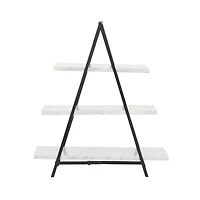 23" White Marble & Iron Contemporary 3-Tier Tray Stand