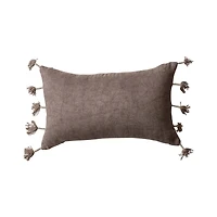 Hello Honey® 20" x 12" Brown Tasseled Cotton Velvet Lumbar Pillow