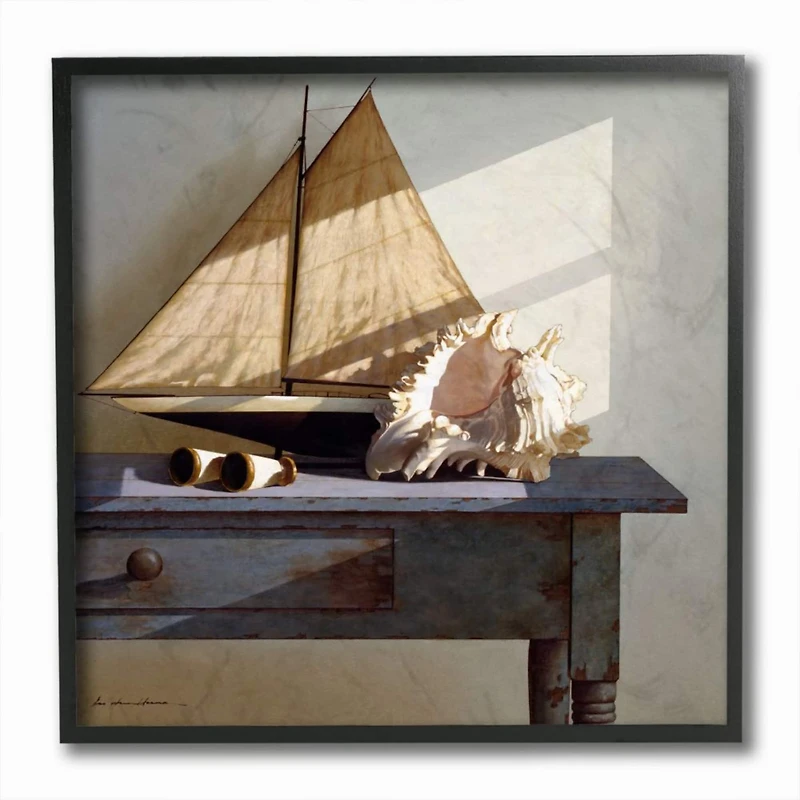 Stupell Industries Sailboat & Shell Wall Art in Black Frame